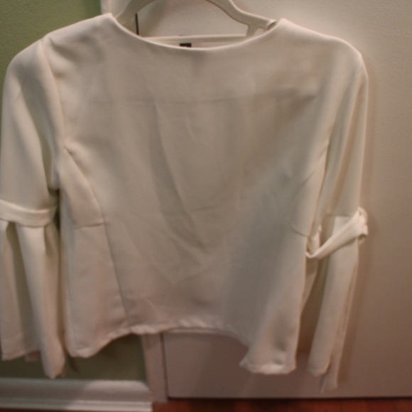 TOPSHOP Tie Trumpet Sleeve Blouse white size 2 - Picture 3 of 3